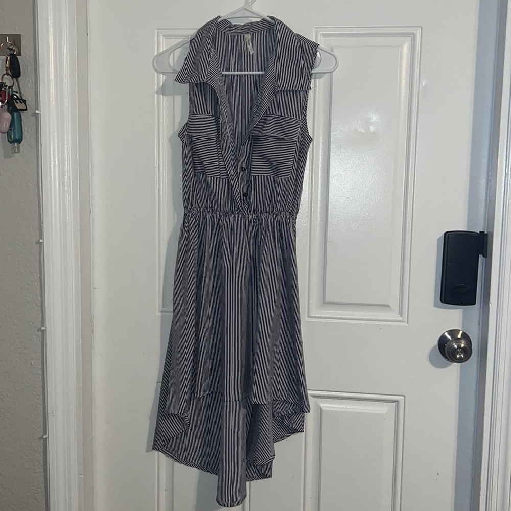 Blue and White Stripe High Low Dress